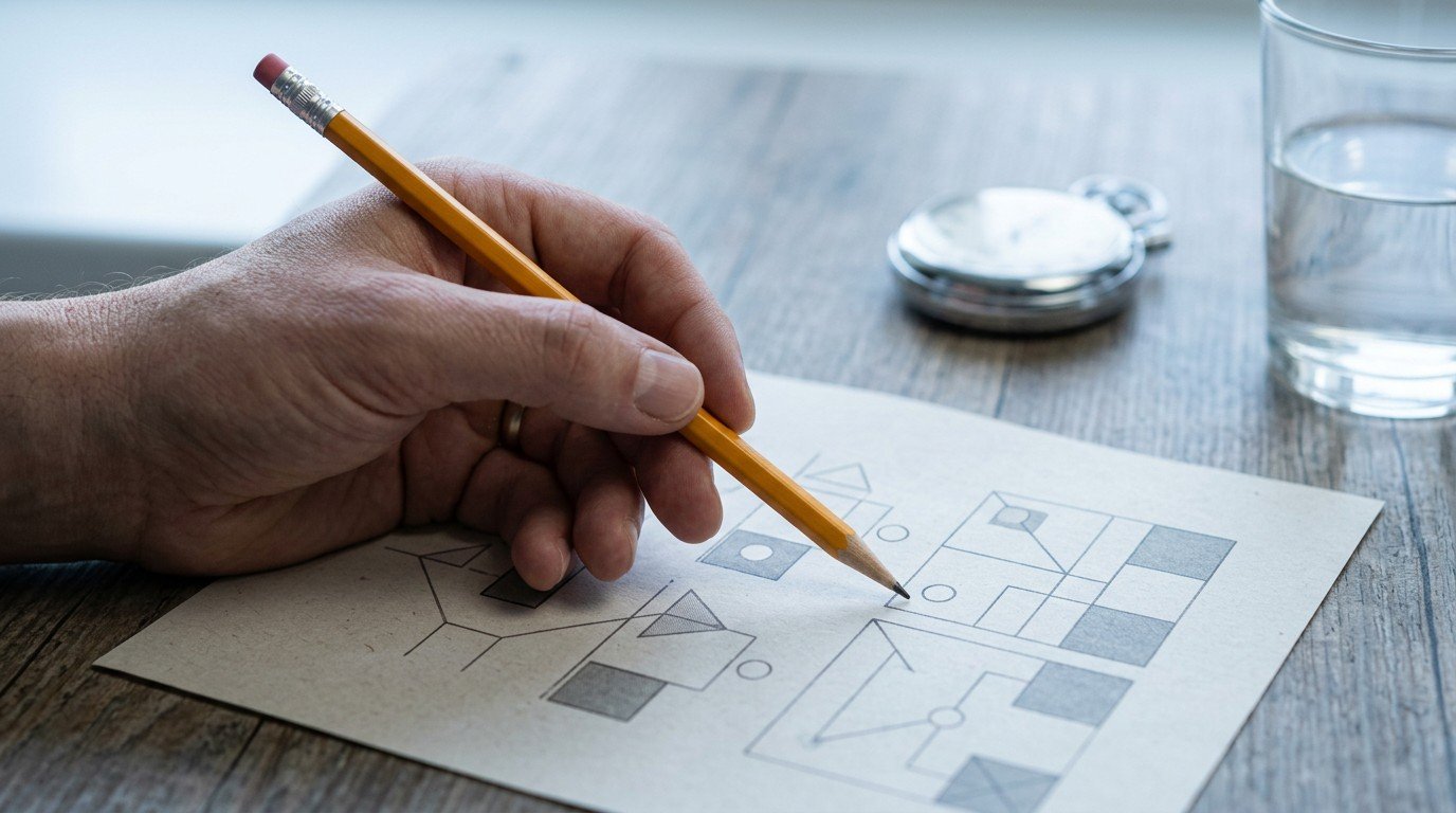 Hand with a pencil over a timed paper puzzle, the tests used instead of keto brain fog