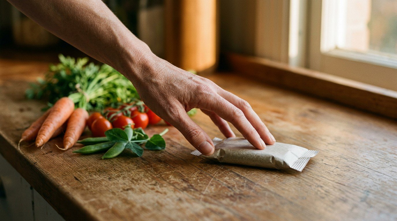 A close up of a hand choosing an easy snack, illustrating choices made during cognitive fatigue.