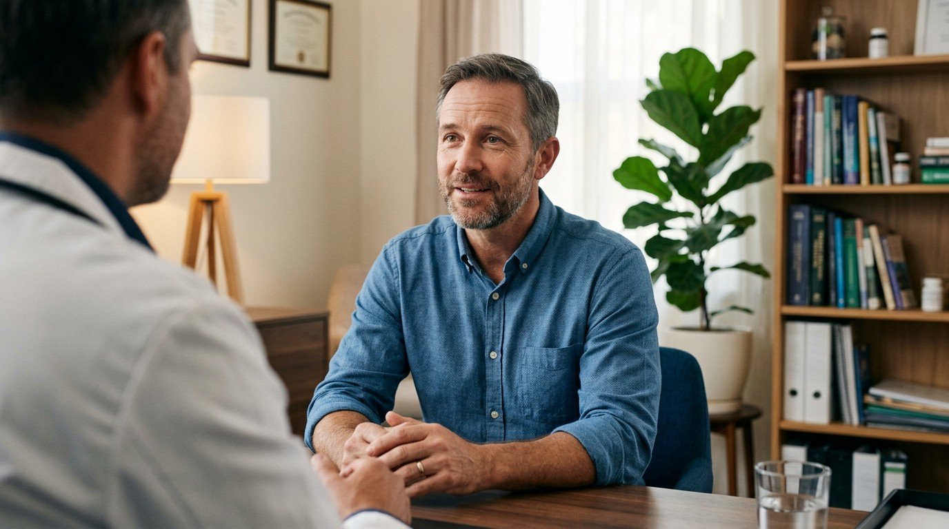 A man discusses using magnesium for brain fog during a consultation with his doctor.
